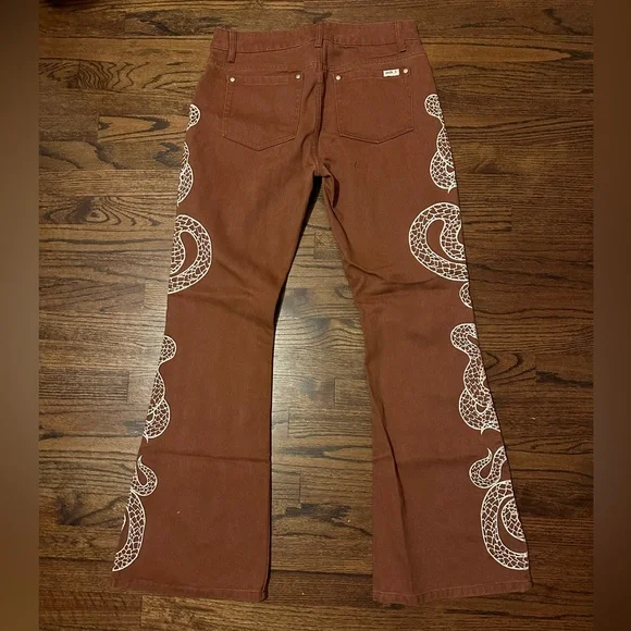 Brown Snake Print Women Jeans - Picture 3 of 4